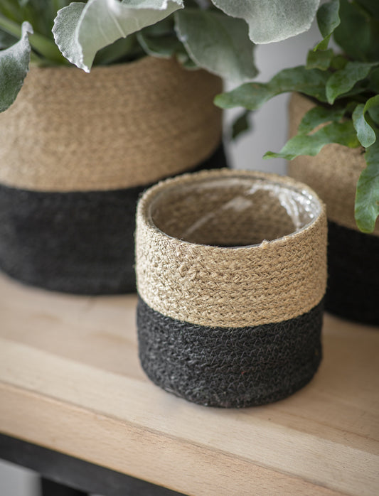 Jute Striped Pots (Set of 3) Black & Natural