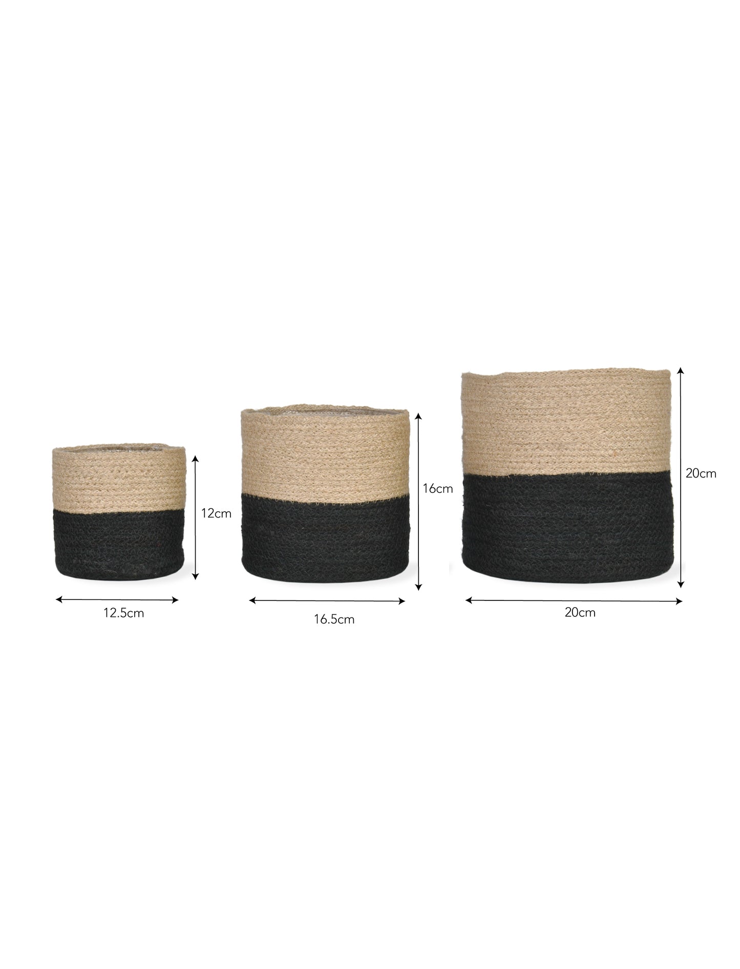 Jute Striped Pots (Set of 3) Black & Natural