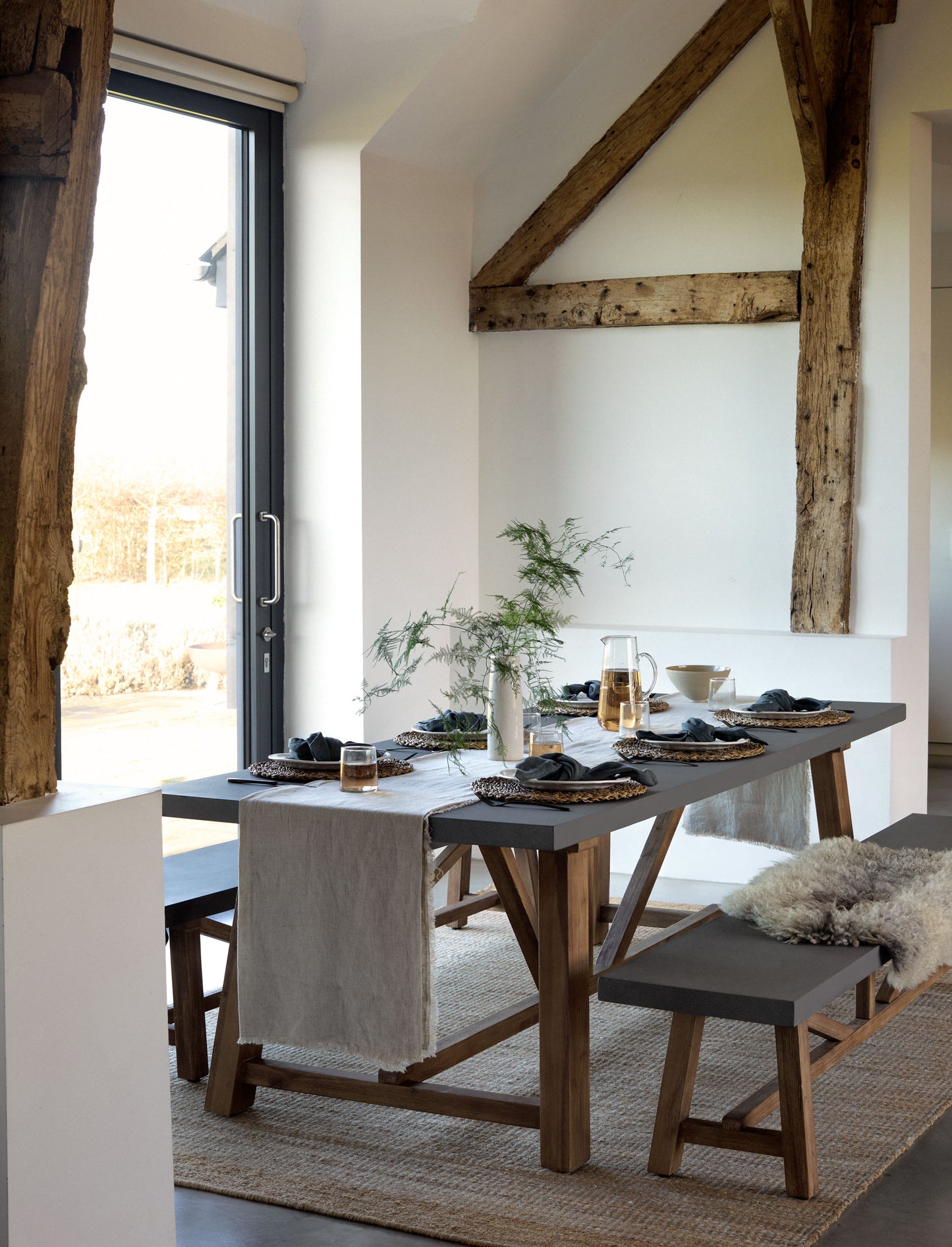 Chilford Table & Bench Set Large Grey