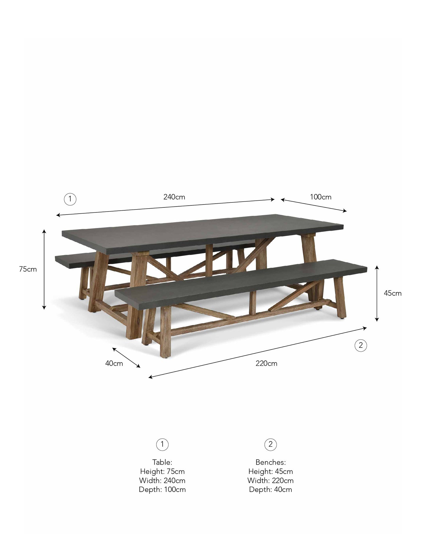 Chilford Table & Bench Set Large Grey