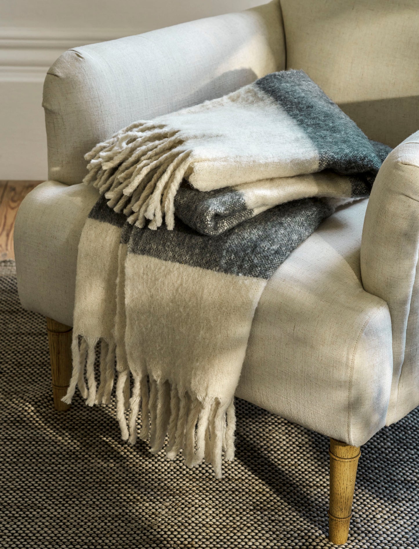 Leigh Wide Stripe Throw Fern Wool