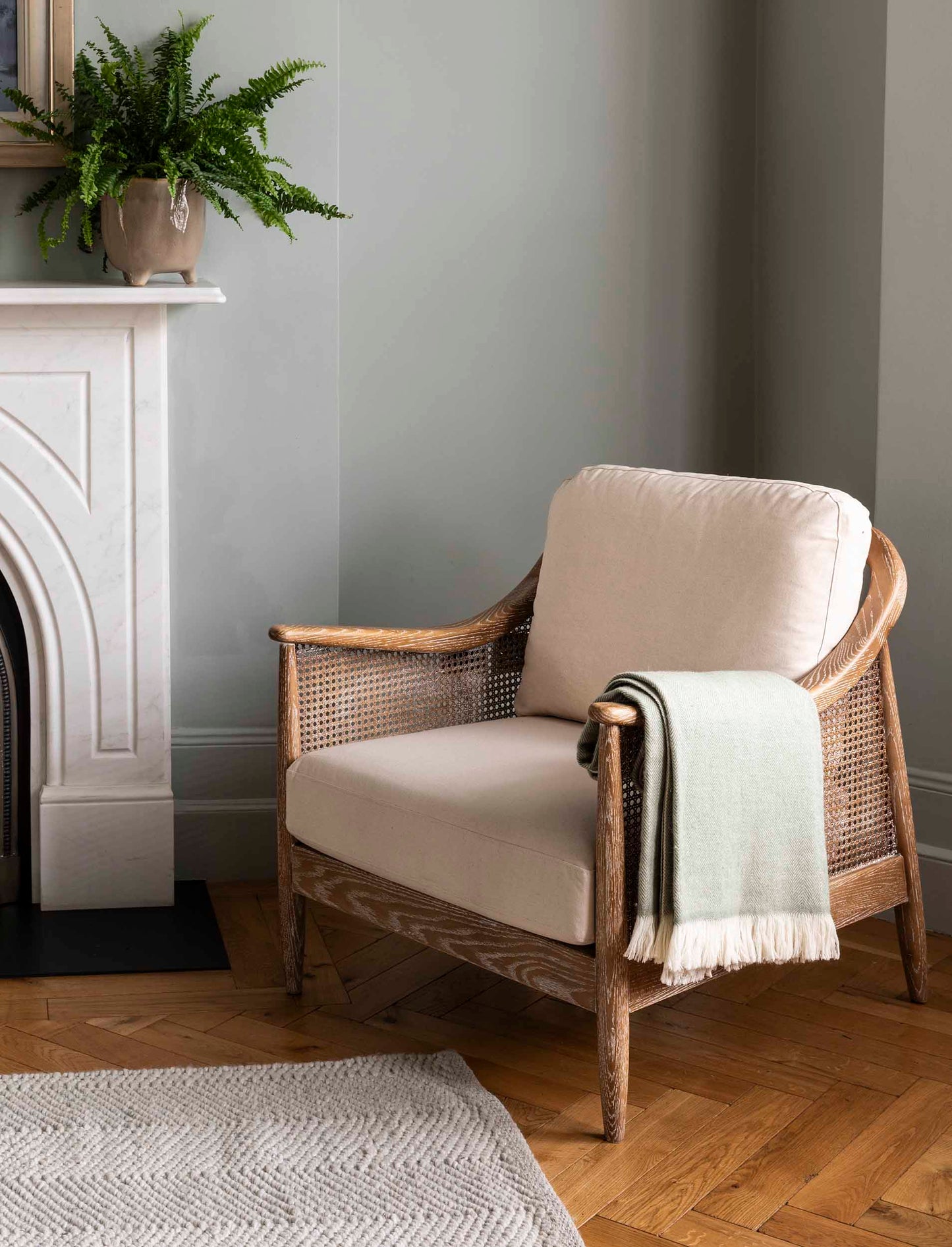 Stockwell Herringbone Throw Sage Wool