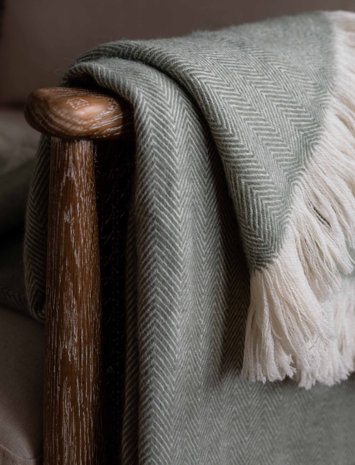 Stockwell Herringbone Throw Sage Wool