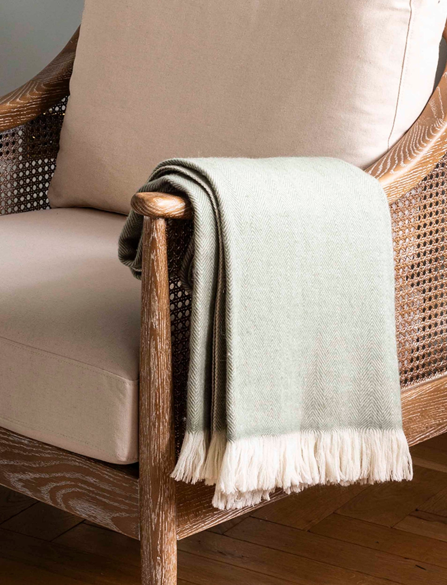 Stockwell Herringbone Throw Sage Wool